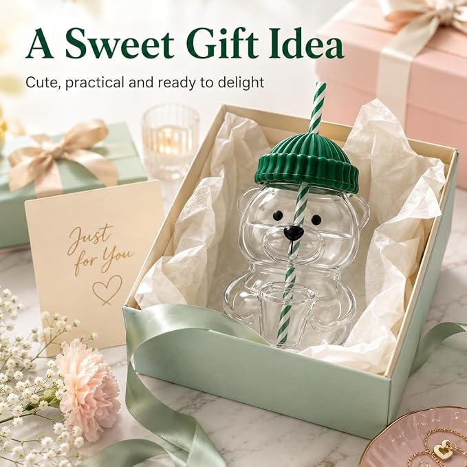 3D Teddy Bear – Glass Tumbler Sipper | 600ml
