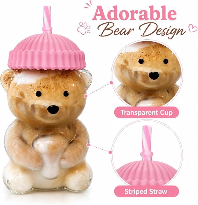 3D Teddy Bear – Glass Tumbler Sipper | 600ml